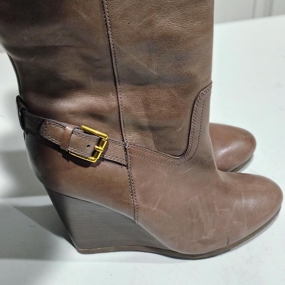 Coach "Dorthy" Tan Leather Wedge Boots Size 10B - Picture 9 of 16